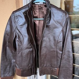 Brown leather jacket women M